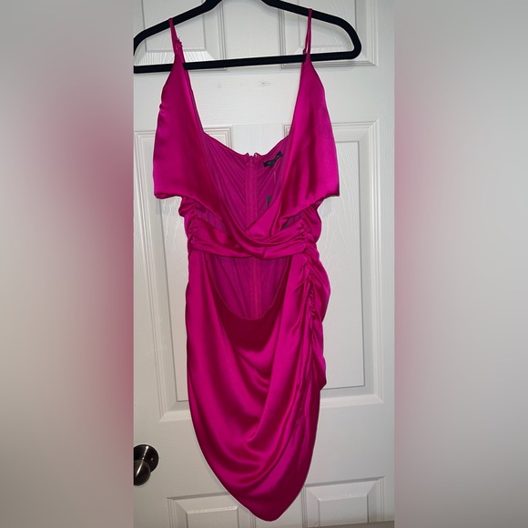 🩷 NWT! Fuchsia Satin Cut Out Dress - Picture 2 of 5